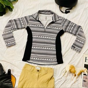 Kerrits Black and White Horse Design Riding Shirt Kids Large